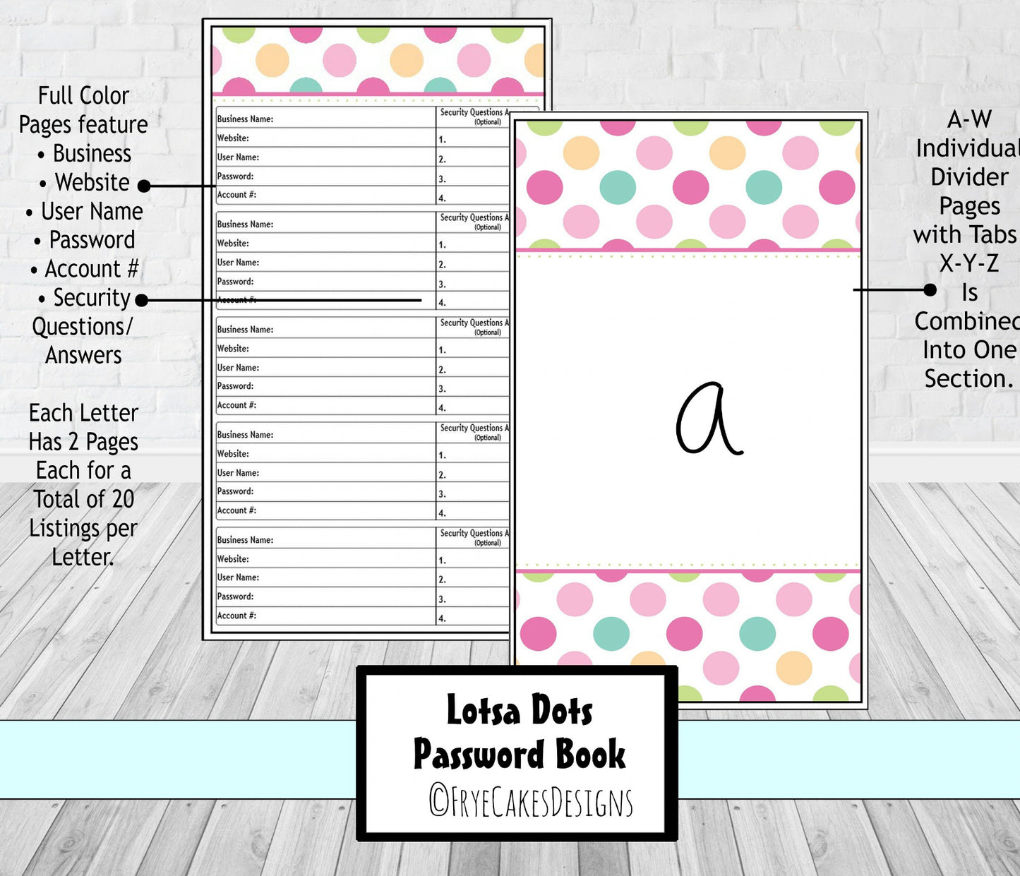 Password Organizer - Lotsa Dots Design