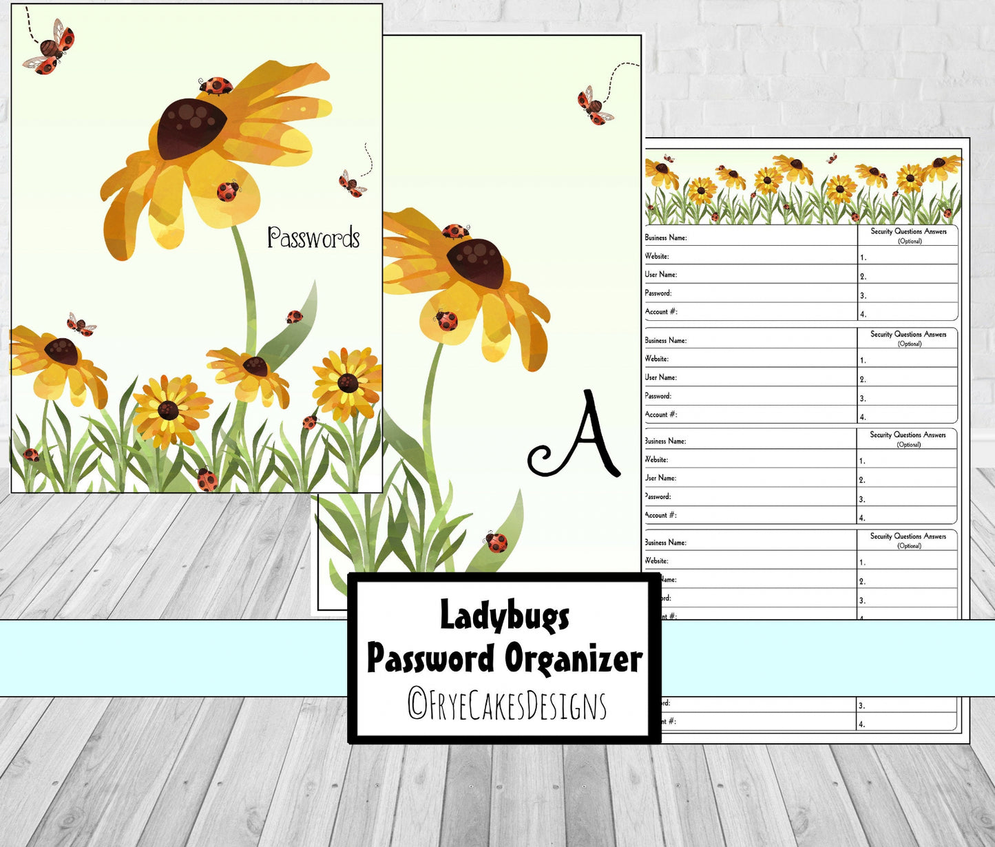 Password Organizer - Ladybugs & Flowers Design