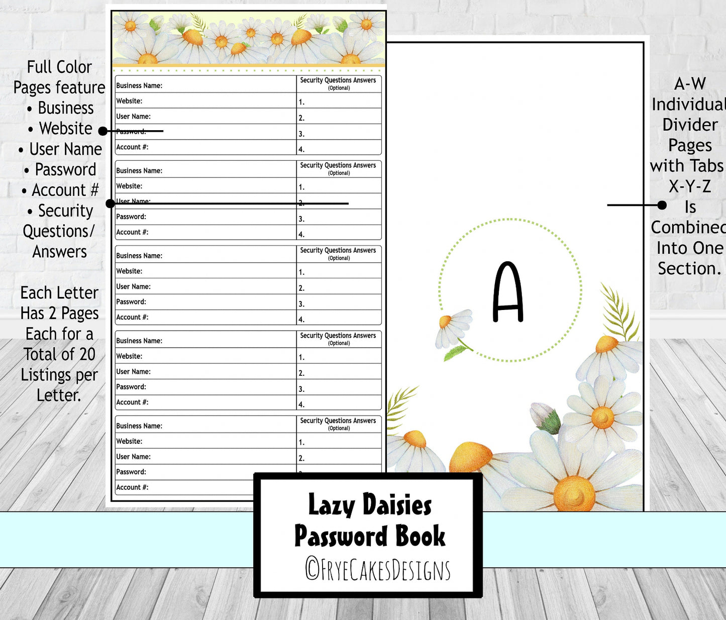 Password Organizer - Daisies Design