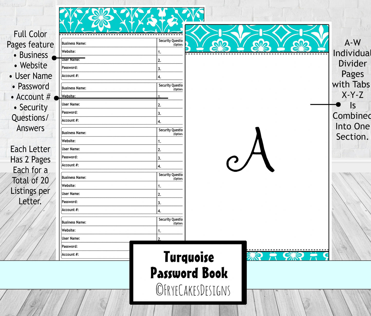 Password Organizer - Turquoise Design