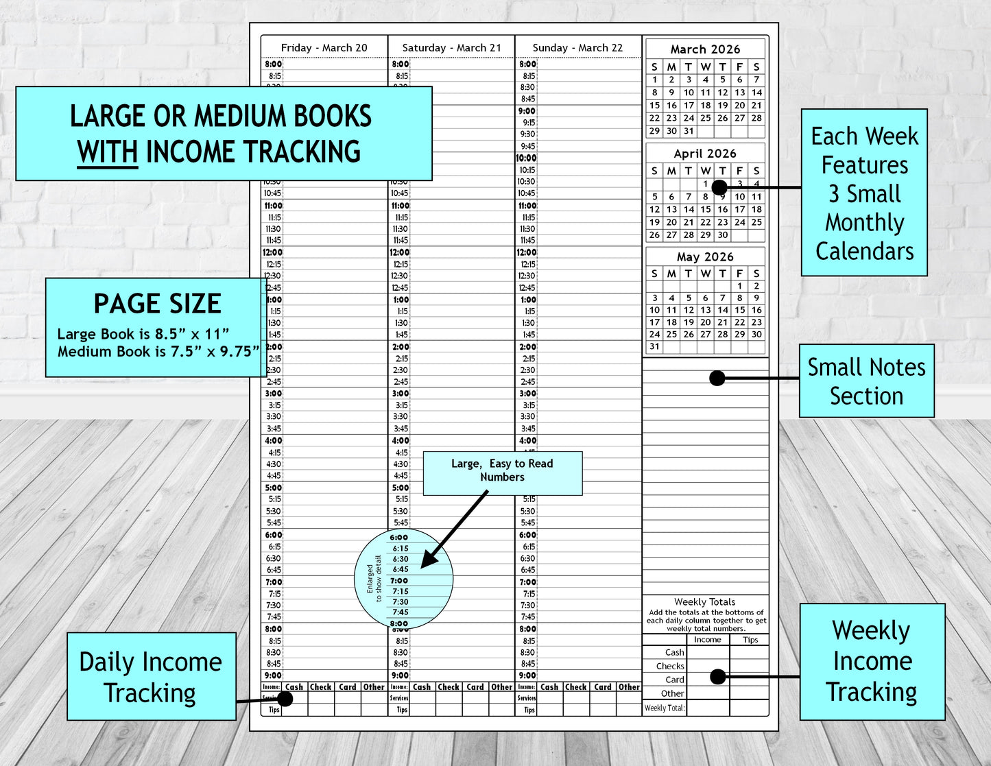 AZTEC DESIGN- Standard 12 Month Appointment Book - Start Any Month - 3 Sizes with Optional Income & Expenses Tracking