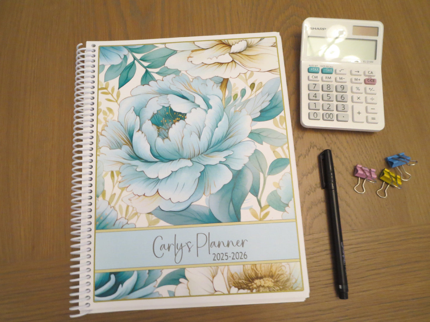 AQUA FLOWERS DESIGN - Standard 12 Month Appointment Book - Start Any Month - 3 Sizes with Optional Income & Expenses Tracking