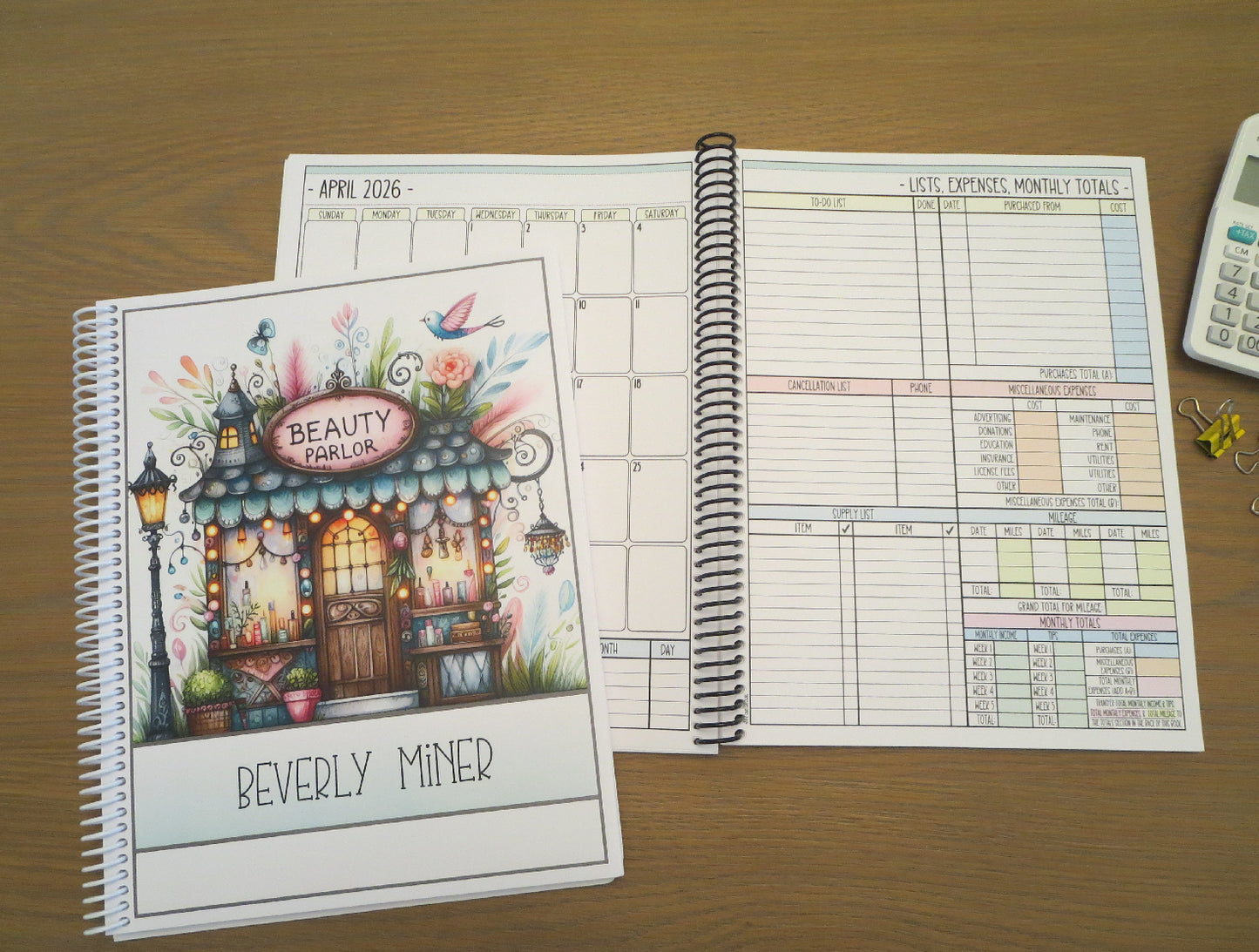 BEAUTY PARLOR DESIGN - 12 Month Dated Appointment Book With Business Organizer/Planner + UPGRADE OPTIONS