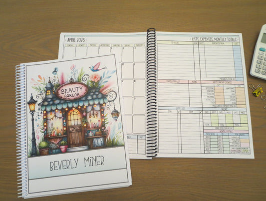 BEAUTY PARLOR DESIGN - 12 Month Dated Appointment Book With Business Organizer/Planner + UPGRADE OPTIONS