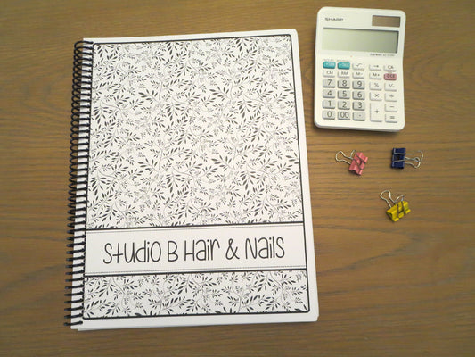 BLACK & WHITE FLORAL DESIGN- Standard 12 Month Appointment Book - Start Any Month - 3 Sizes with Optional Income & Expenses Tracking