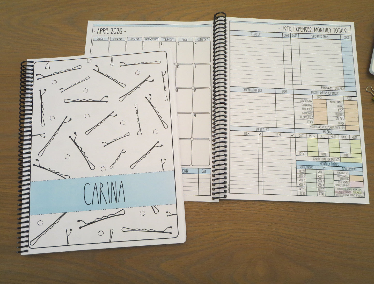 BOBBY PINS DESIGN - 12 Month Dated Appointment Book With Business Organizer/Planner + UPGRADE OPTIONS