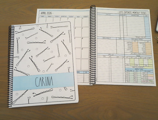 BOBBY PINS DESIGN - 12 Month Dated Appointment Book With Business Organizer/Planner + UPGRADE OPTIONS