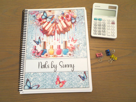 NAIL GLITTER & BUTTERFLIES DESIGN - Standard 12 Month Appointment Book - Start Any Month - 3 Sizes with Optional Income & Expenses Tracking