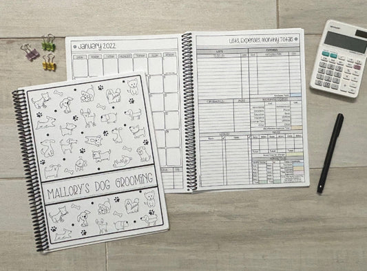 BLACK AND WHITE CARTOON PUPS - 12 Month Dated Appointment Book With Business Organizer/Planner + UPGRADE OPTIONS