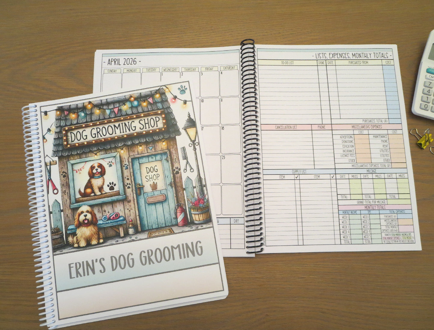 GROOMING SALON DESIGN - 6 DESIGNS TO CHOOSE FROM - 12 Month Dated Appointment Book With Business Organizer/Planner + UPGRADE OPTIONS