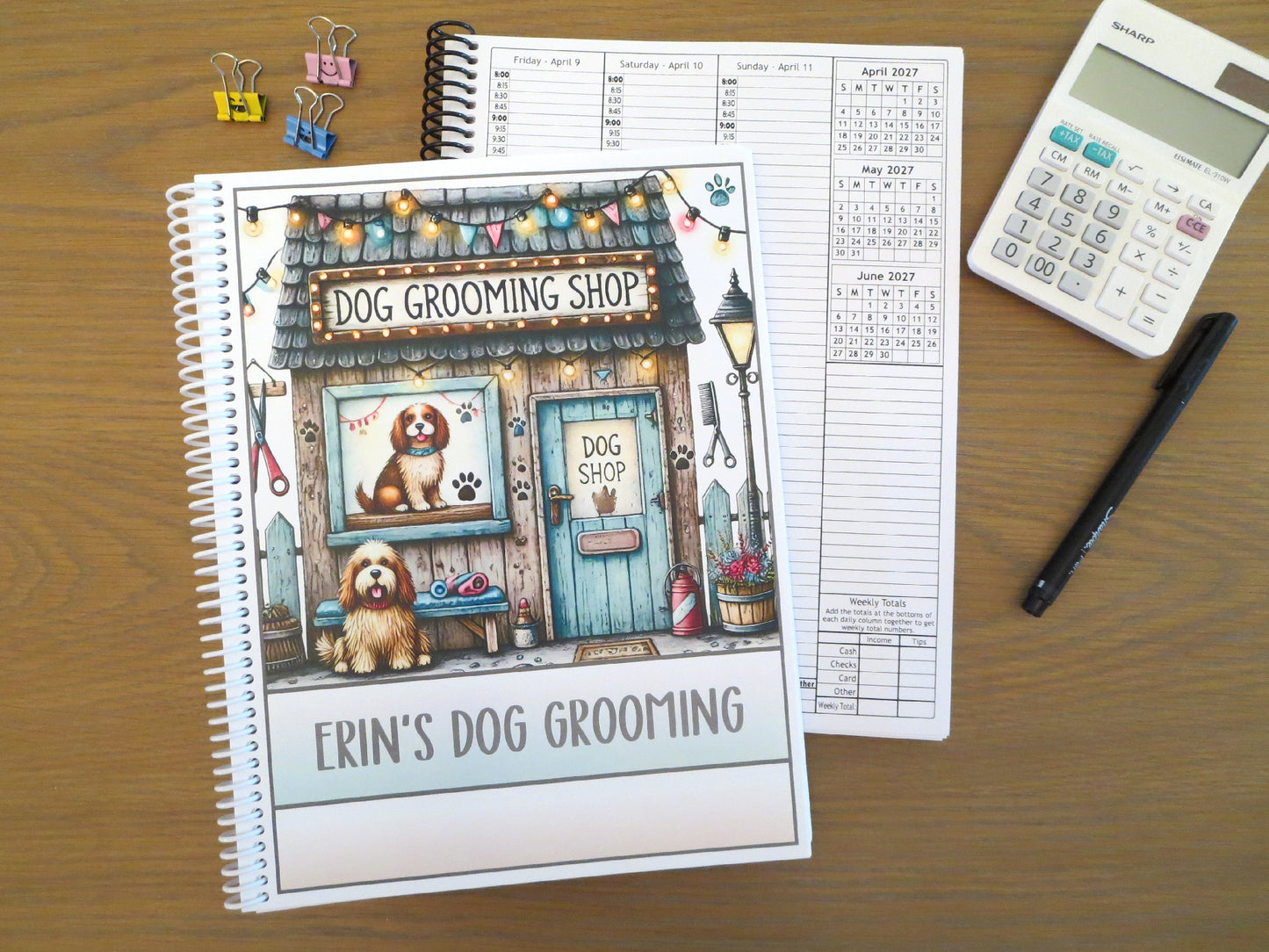 GROOMING SALON DESIGN - 6 DESIGNS TO CHOOSE FROM - 12 Month Dated Appointment Book With Business Organizer/Planner + UPGRADE OPTIONS