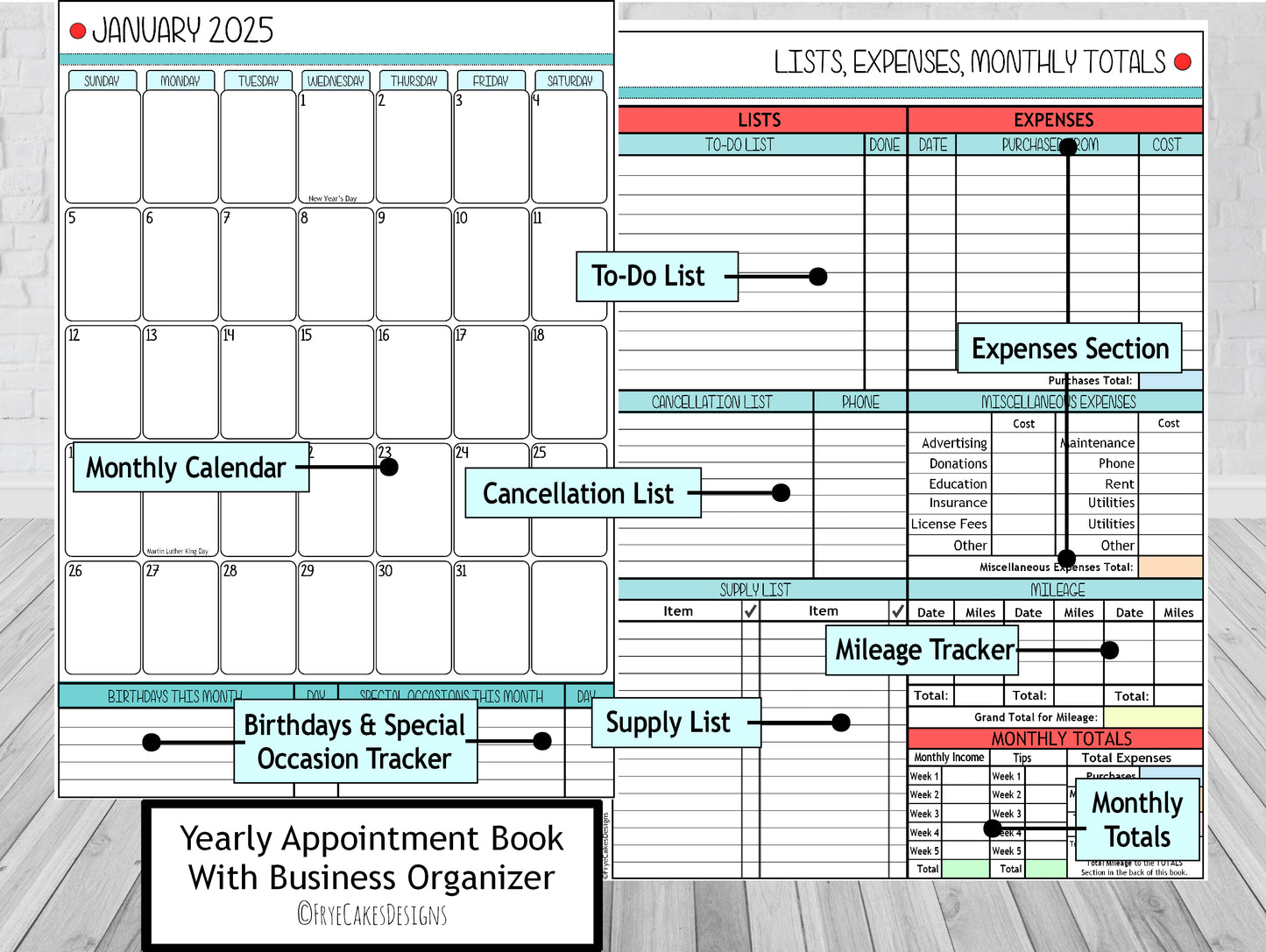 EDGY STYLIST DESIGN - 12 Month Dated Appointment Book With Business Organizer/Planner + UPGRADE OPTIONS