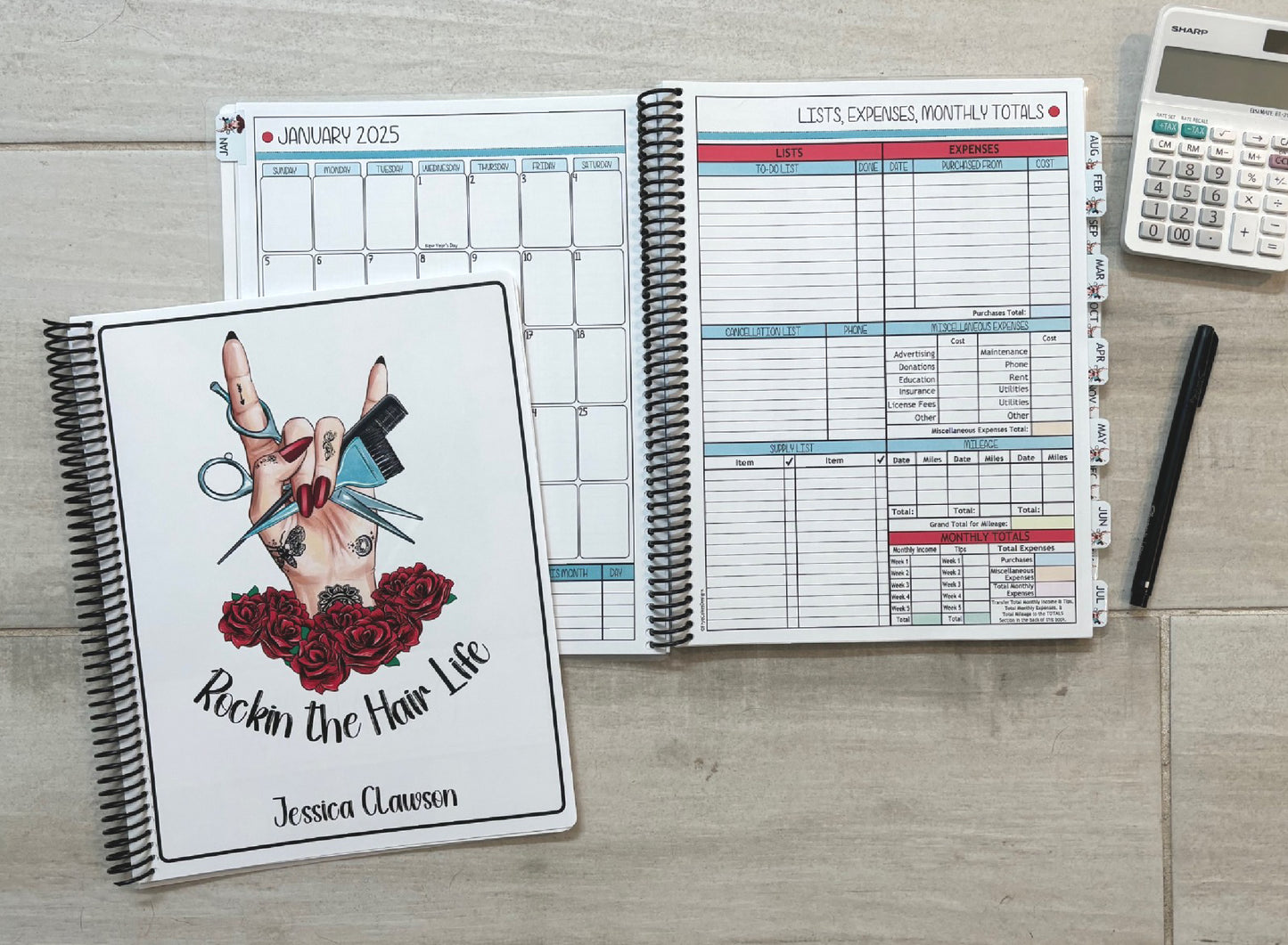 EDGY STYLIST DESIGN - 12 Month Dated Appointment Book With Business Organizer/Planner + UPGRADE OPTIONS