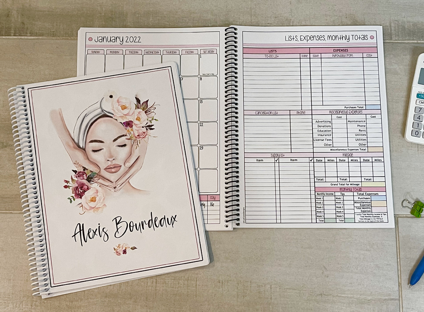 ESTHETICIAN DESIGN - 12 Month Dated Appointment Book With Business Organizer/Planner + UPGRADE OPTIONS