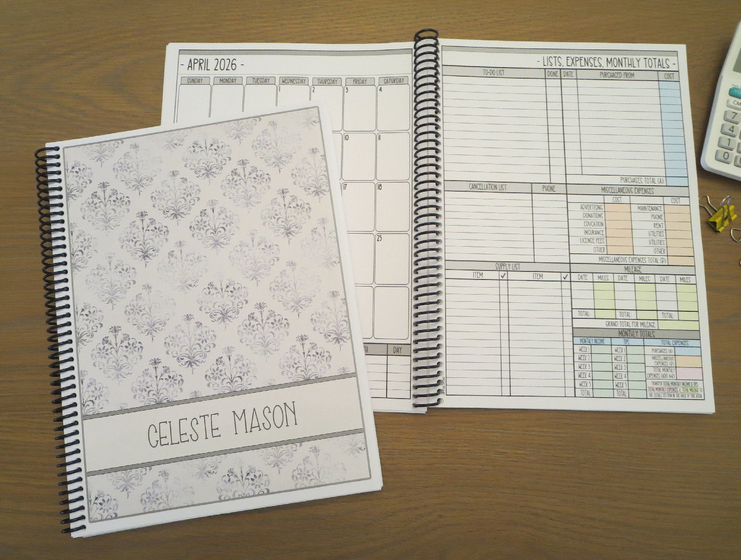 FADED DAMASK DESIGN - 12 Month Dated Appointment Book With Business Organizer/Planner + UPGRADE OPTIONS