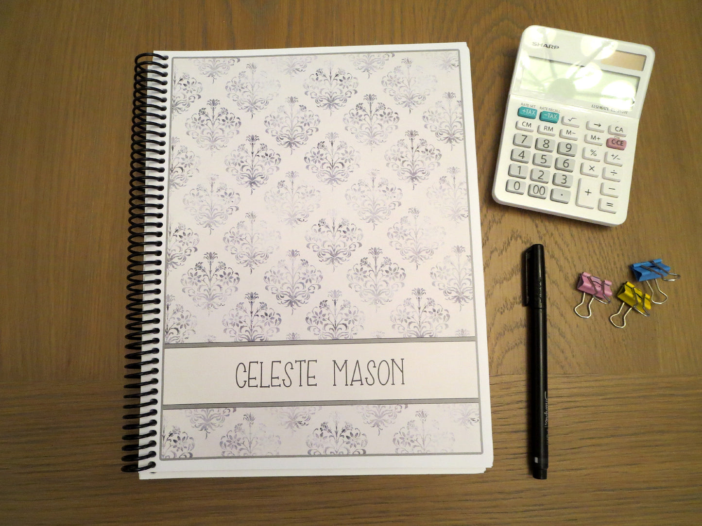 FADED DAMASK DESIGN - Standard 12 Month Appointment Book - Start Any Month - 3 Sizes with Optional Income & Expenses Tracking
