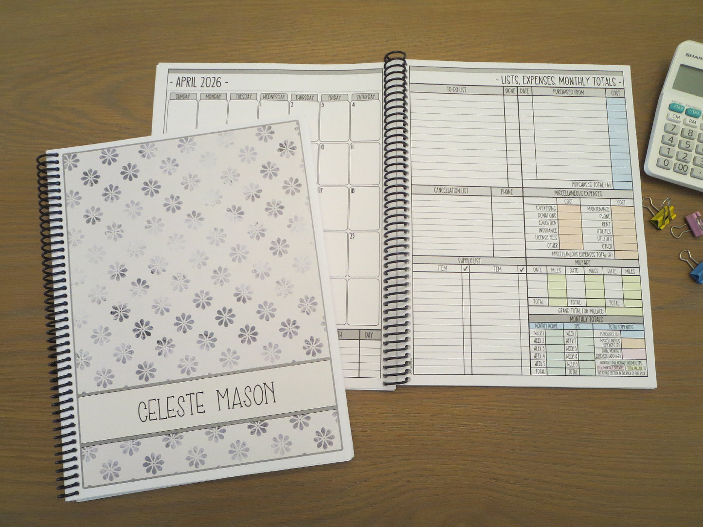 FADED FLOWERS DESIGN - 12 Month Dated Appointment Book With Business Organizer/Planner + UPGRADE OPTIONS