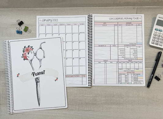 FLORAL SCISSORS DESIGN - 12 Month Dated Appointment Book With Business Organizer/Planner + UPGRADE OPTIONS