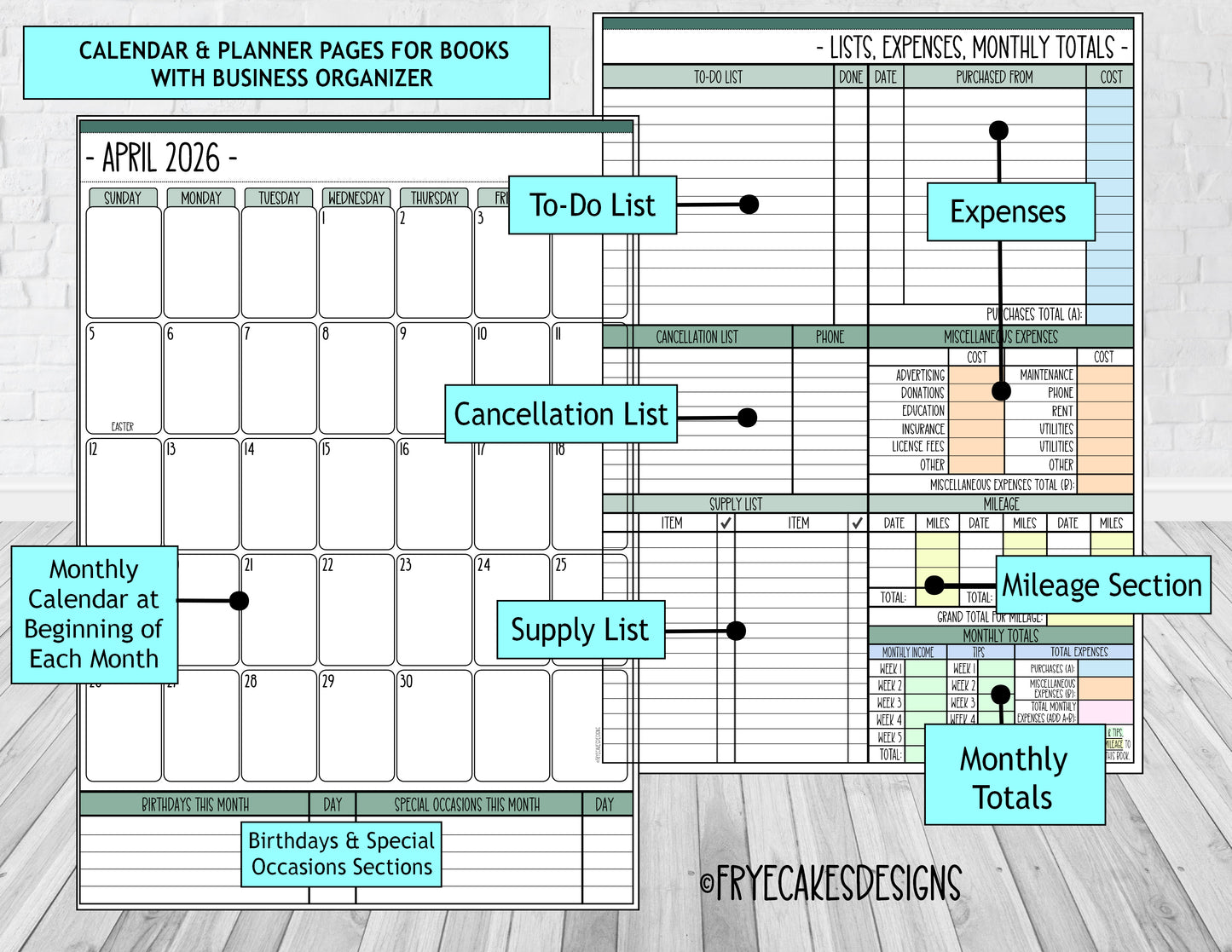 GOTHIC SKULLS DESIGN - 4 COLORS - 12 Month Dated Appointment Book With Business Organizer/Planner + UPGRADE OPTIONS