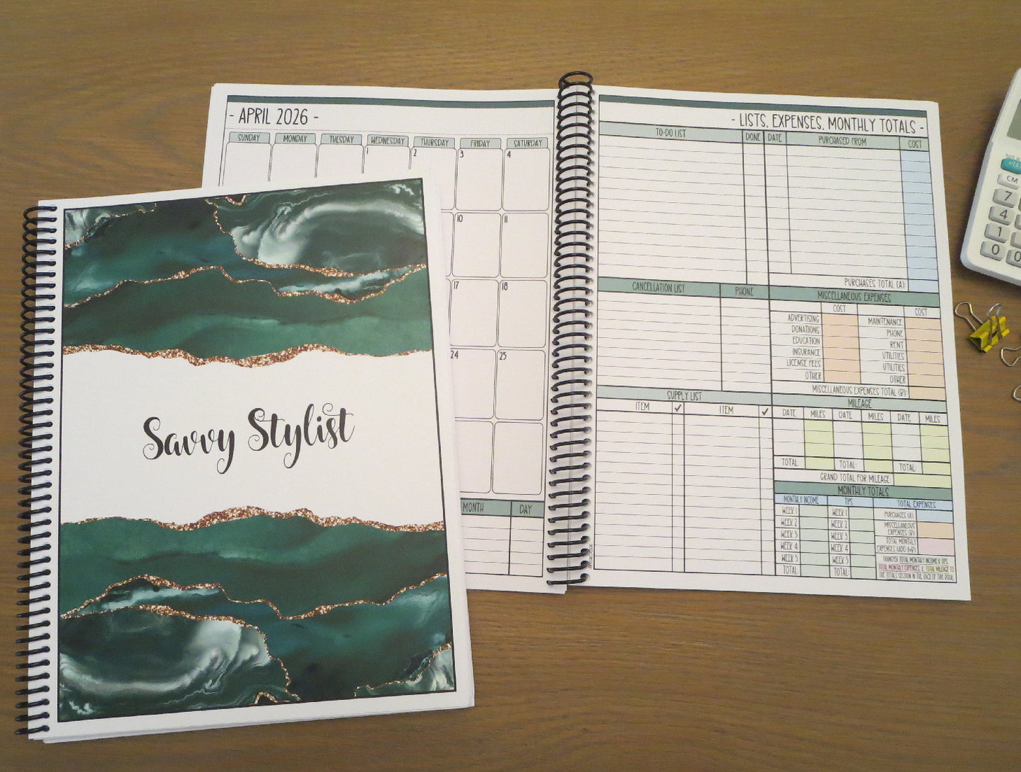 GREEN MARBLE DESIGN - 12 Month Dated Appointment Book With Business Organizer/Planner + UPGRADE OPTIONS