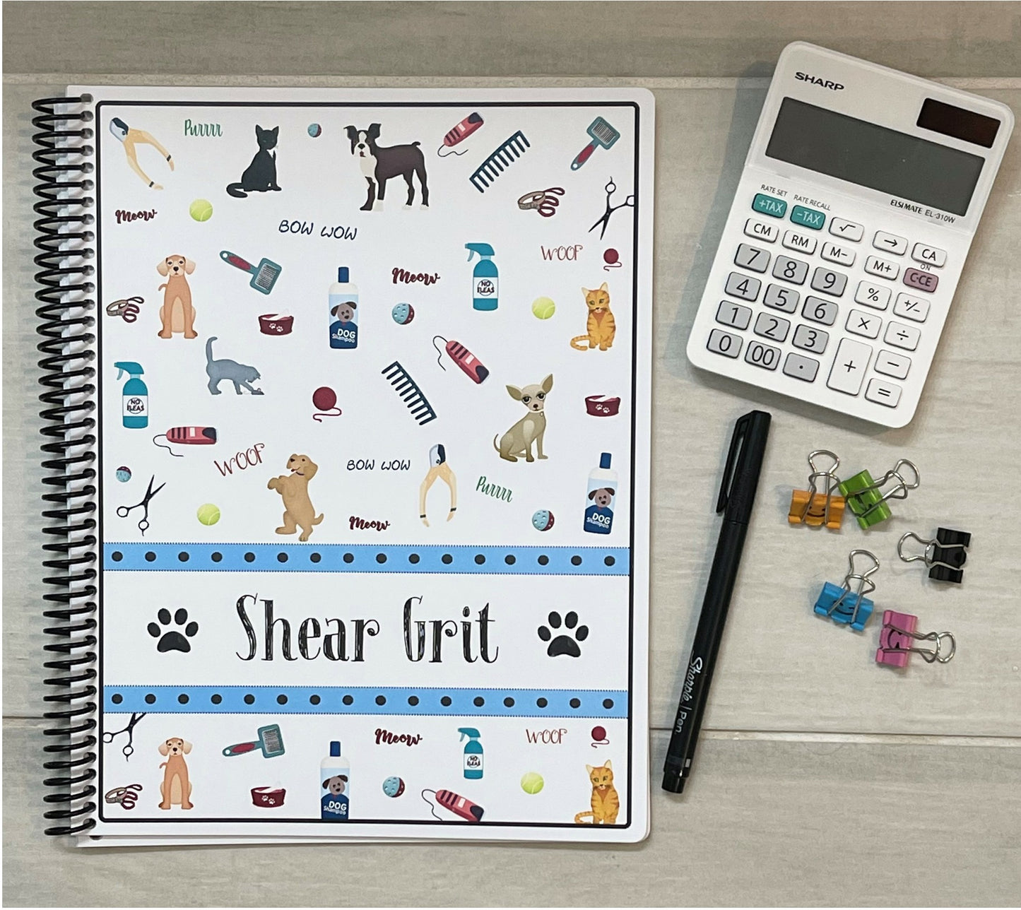 GROOMING TOOLS DESIGN - Standard 12 Month Appointment Book - Start Any Month - 3 Sizes with Optional Income & Expenses Tracking