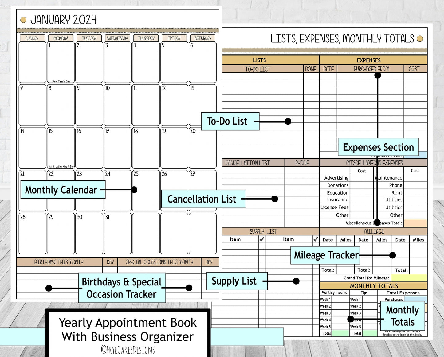 ILLUSTRATED PETS DESIGN - 12 Month Dated Appointment Book With Business Organizer/Planner + UPGRADE OPTIONS