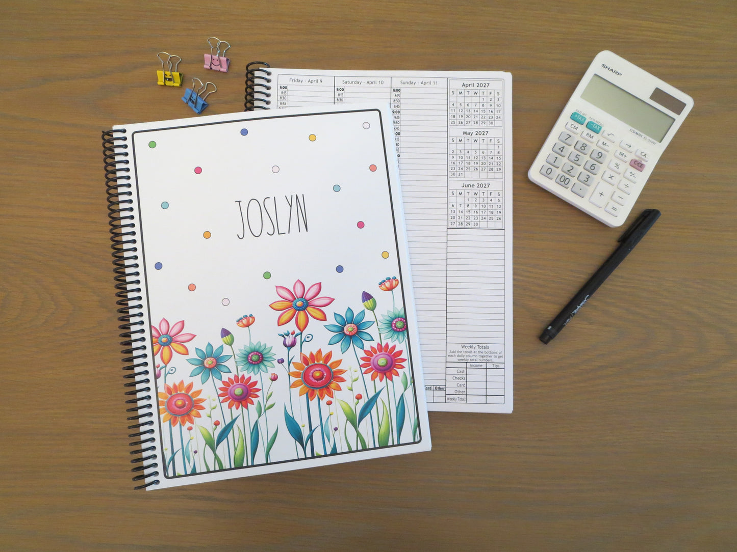 COLORFUL FLOWERS DESIGN - Standard 12 Month Appointment Book - Start Any Month - 3 Sizes with Optional Income & Expenses Tracking