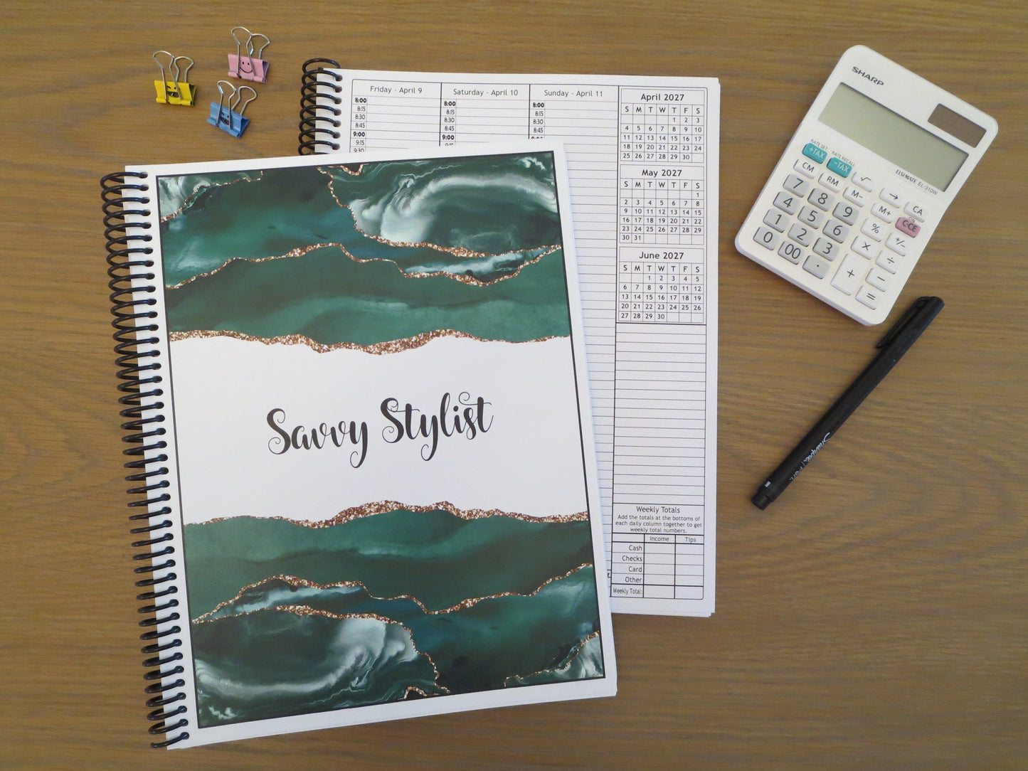GREEN MARBLE DESIGN - Standard 12 Month Appointment Book - Start Any Month - 3 Sizes with Optional Income & Expenses Tracking