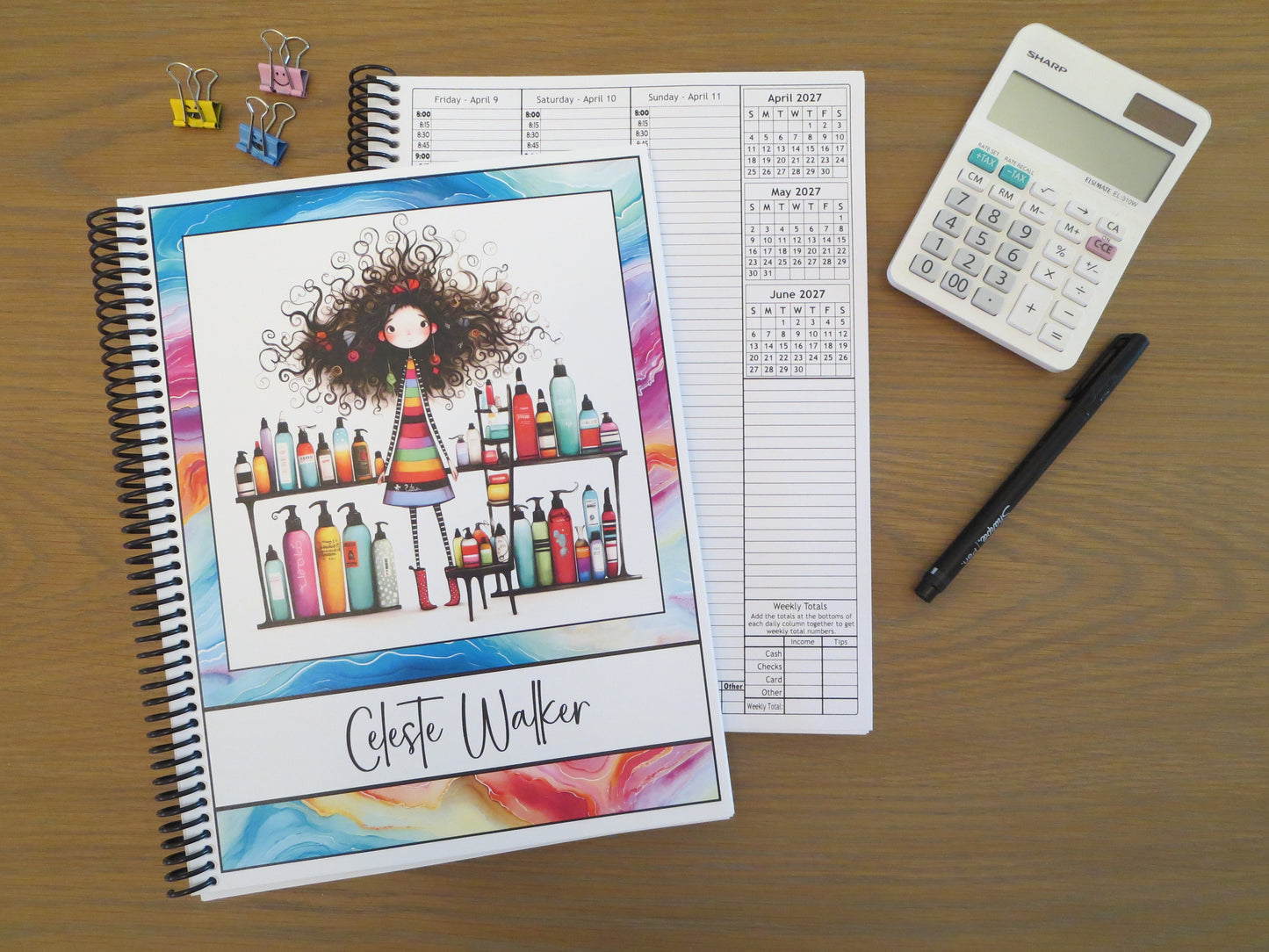 QUIRKY STYLISTS DESIGN - Standard 12 Month Appointment Book - Start Any Month - 3 Sizes with Optional Income & Expenses Tracking