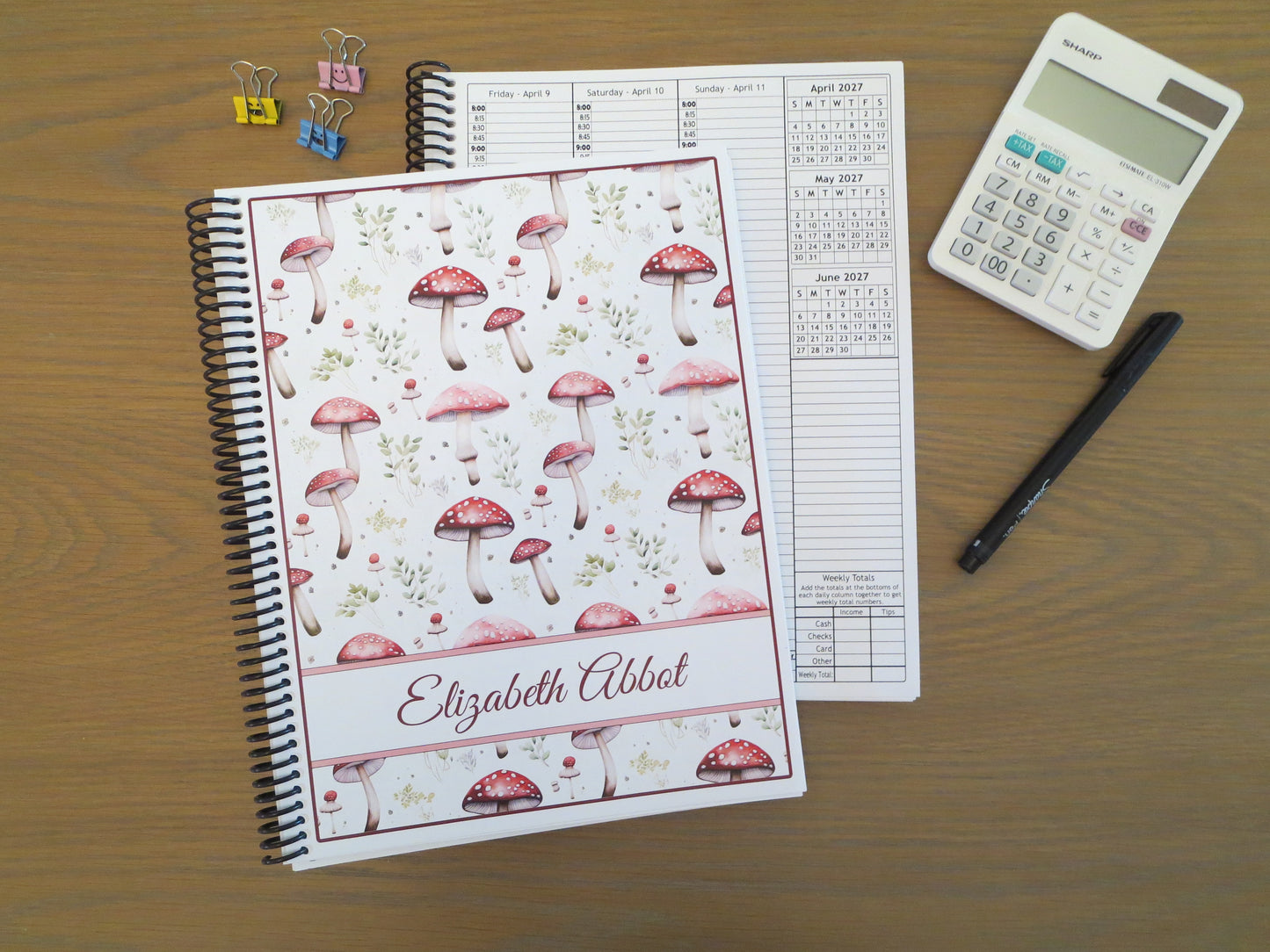 MUSHROOMS DESIGNS - 4 DESIGNS TO CHOOSE FROM - 12 Month Dated Appointment Book With Business Organizer/Planner + UPGRADE OPTIONS