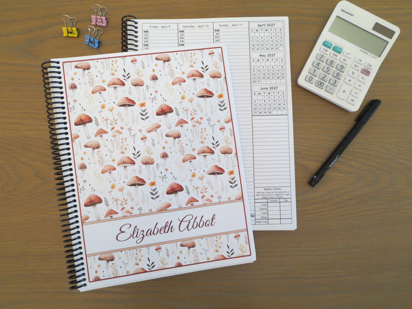 MUSHROOMS DESIGNS - 4 DESIGNS TO CHOOSE FROM - 12 Month Dated Appointment Book With Business Organizer/Planner + UPGRADE OPTIONS