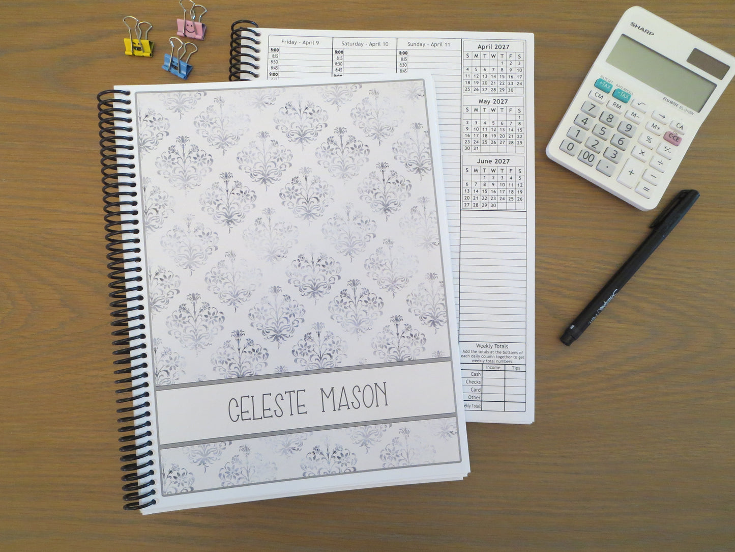 FADED DAMASK DESIGN - Standard 12 Month Appointment Book - Start Any Month - 3 Sizes with Optional Income & Expenses Tracking