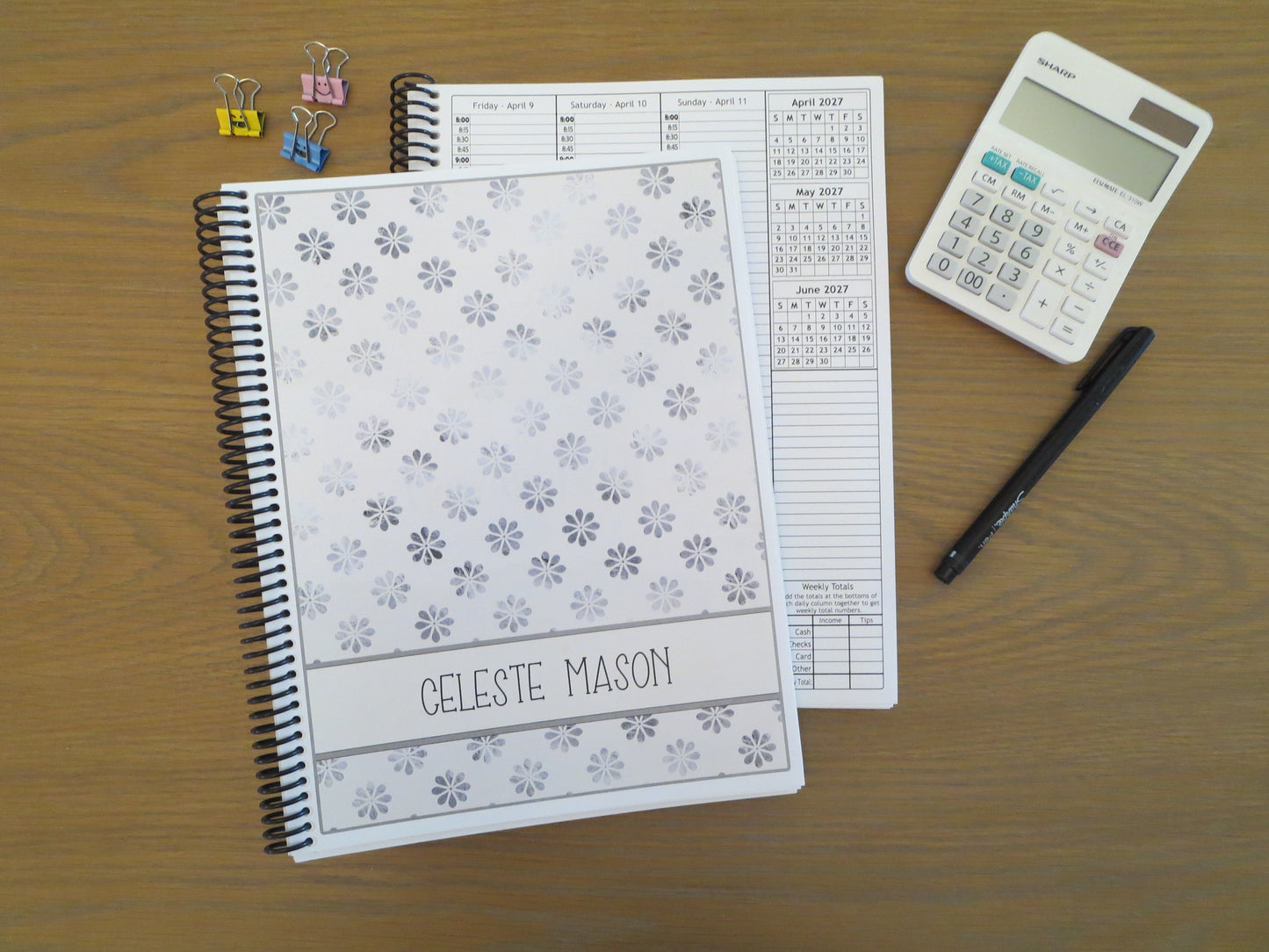 FADED DAMASK DESIGN - 12 Month Dated Appointment Book With Business Organizer/Planner + UPGRADE OPTIONS