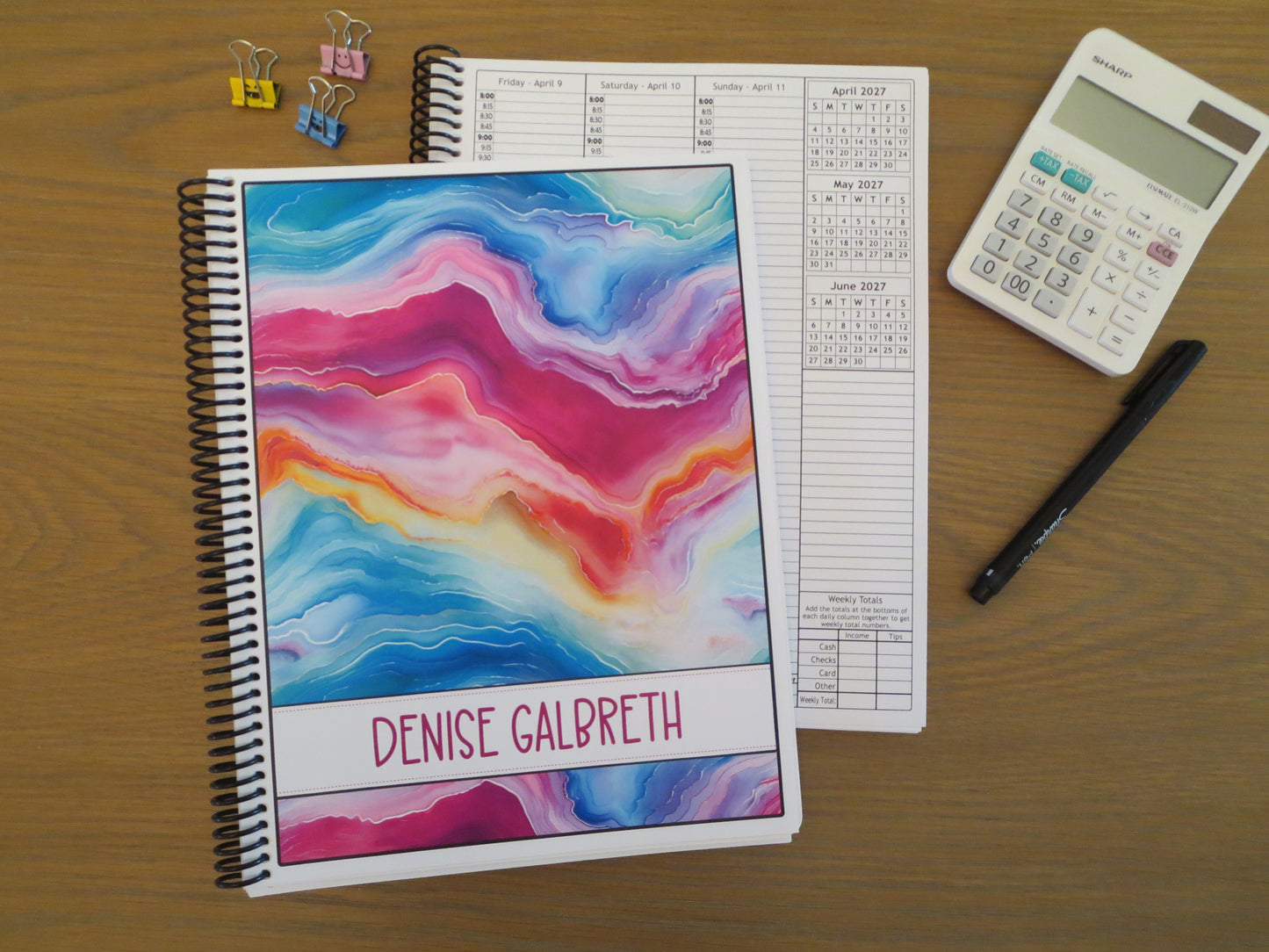 RAINBOW SWIRL DESIGN - 12 Month Dated Appointment Book With Business Organizer/Planner + UPGRADE OPTIONS