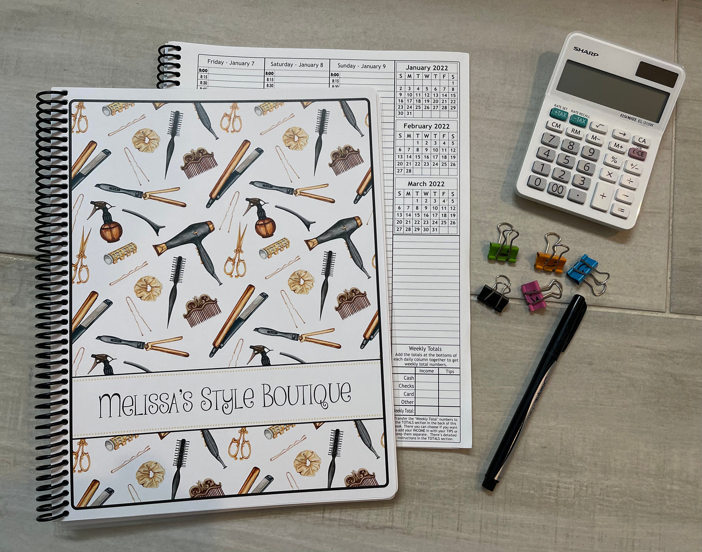 ANTIQUE STYLIST TOOLS DESIGN - 12 Month Dated Appointment Book With Business Organizer/Planner + UPGRADE OPTIONS