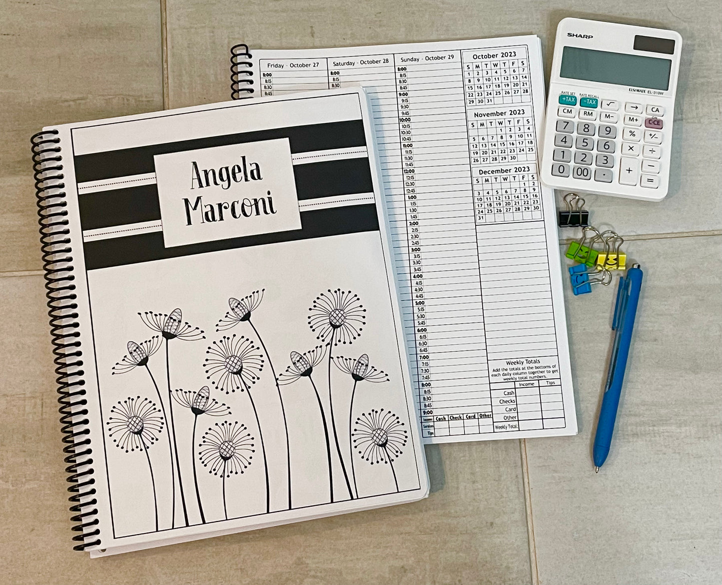 FUNKY FLOWERS DESIGN- Standard 12 Month Appointment Book - Start Any Month - 3 Sizes with Optional Income & Expenses Tracking