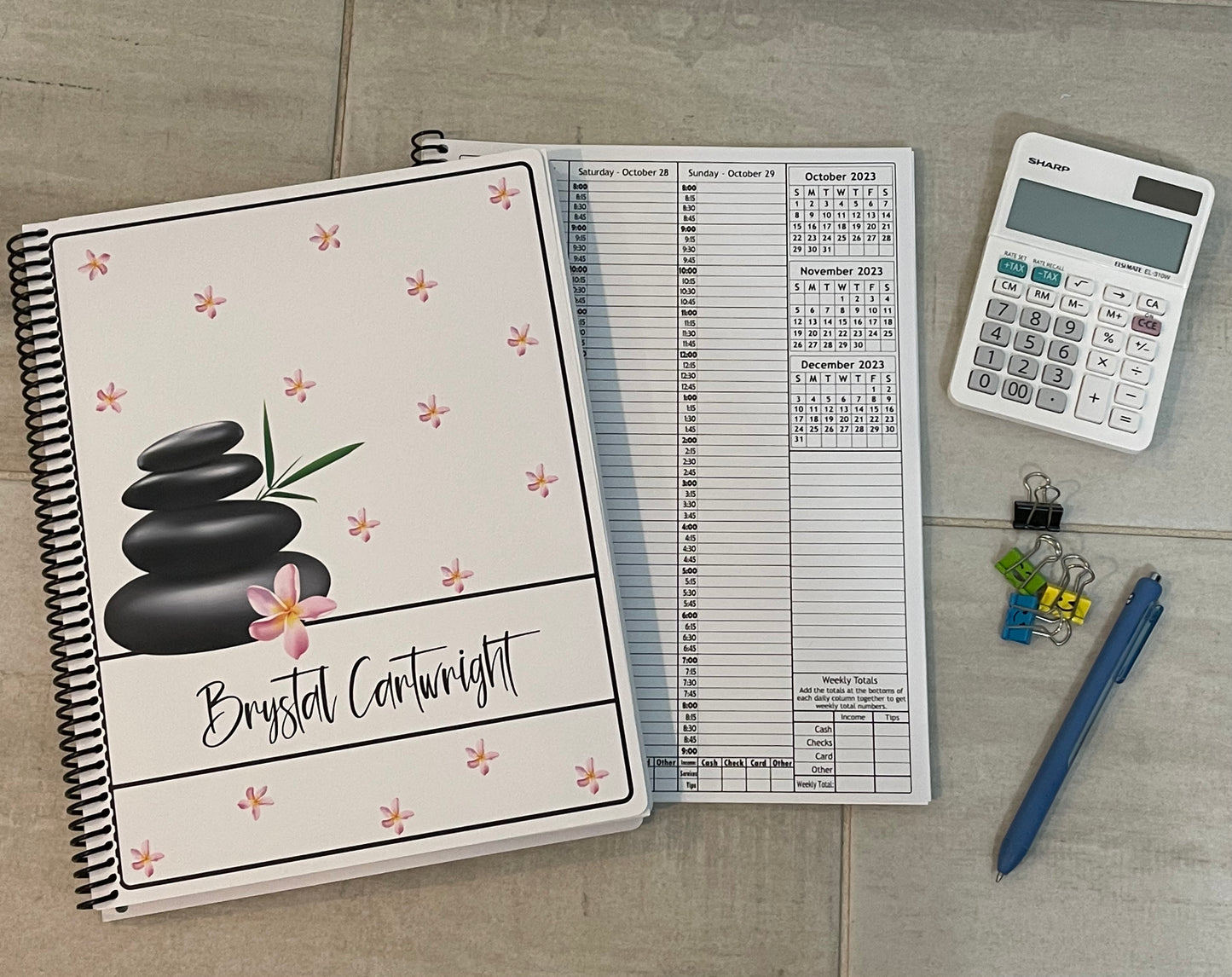 SPA HOT STONES DESIGN - 12 Month Dated Appointment Book With Business Organizer/Planner + UPGRADE OPTIONS