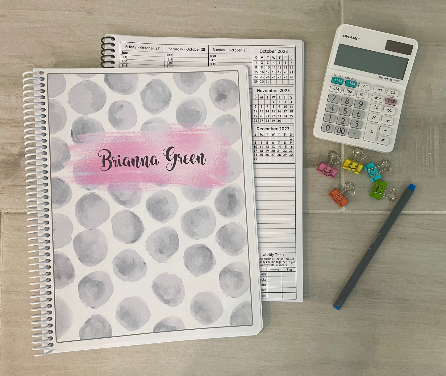 WATERCOLOR POLKA DOTS DESIGN - Standard 12 Month Appointment Book - Start Any Month - 3 Sizes with Optional Income & Expenses Tracking