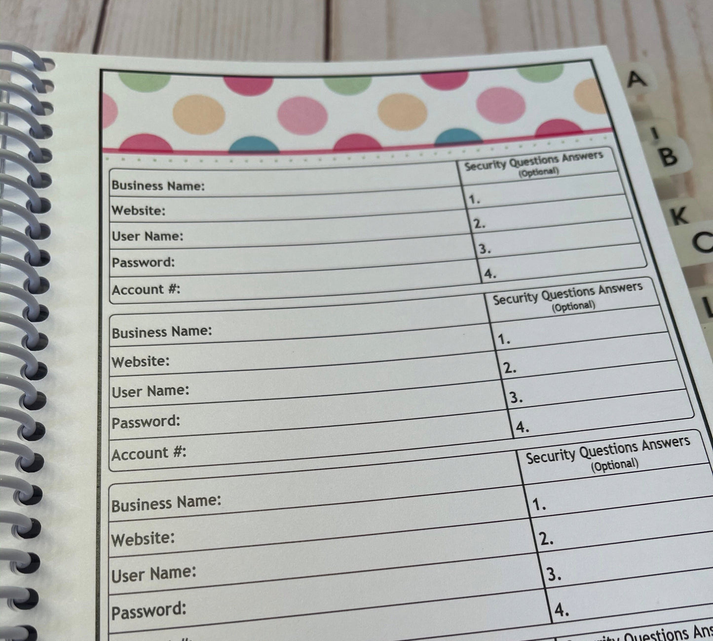 Password Organizer - Lotsa Dots Design