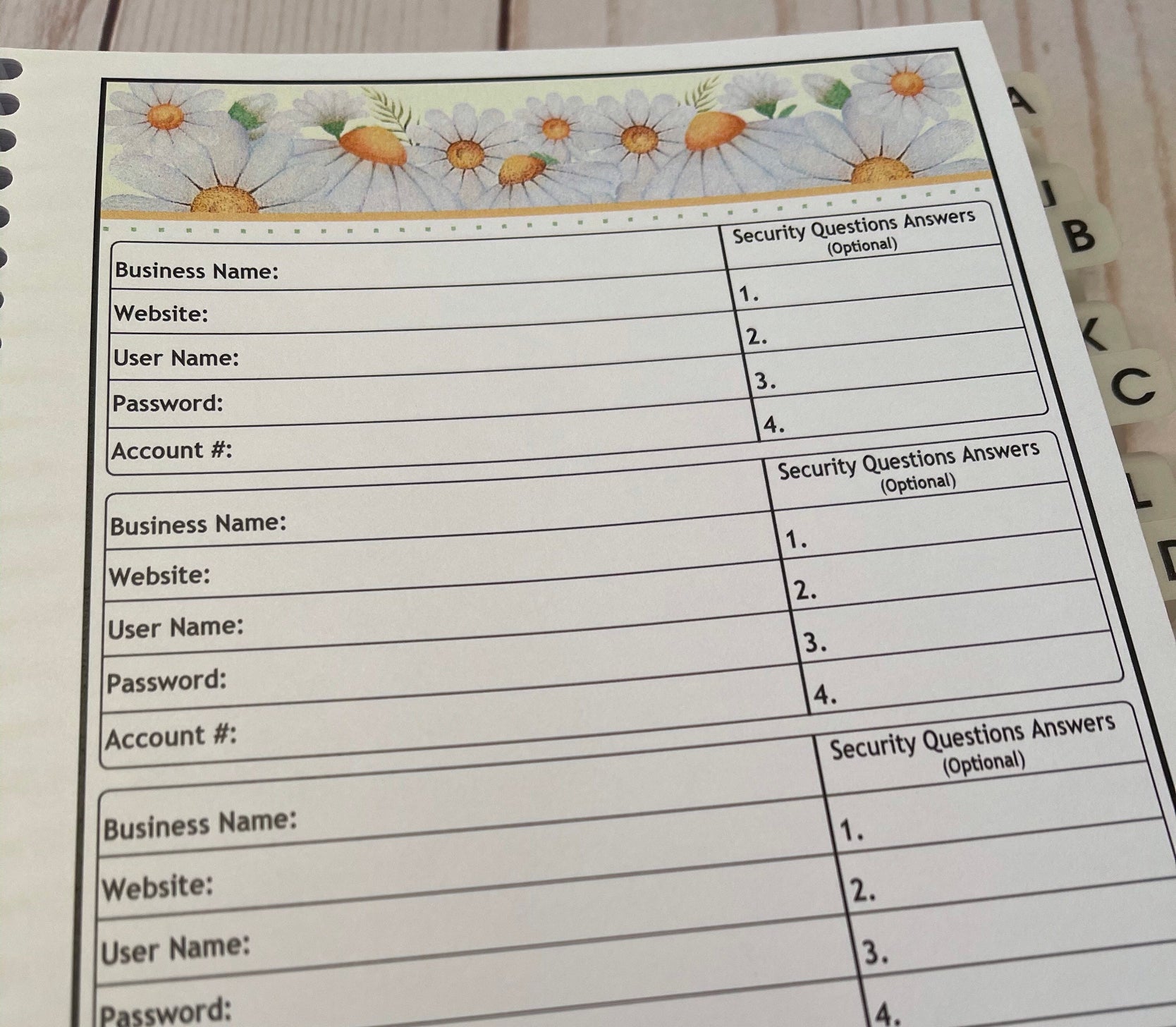 Password Organizer - Daisies Design – FryeCakes Designs