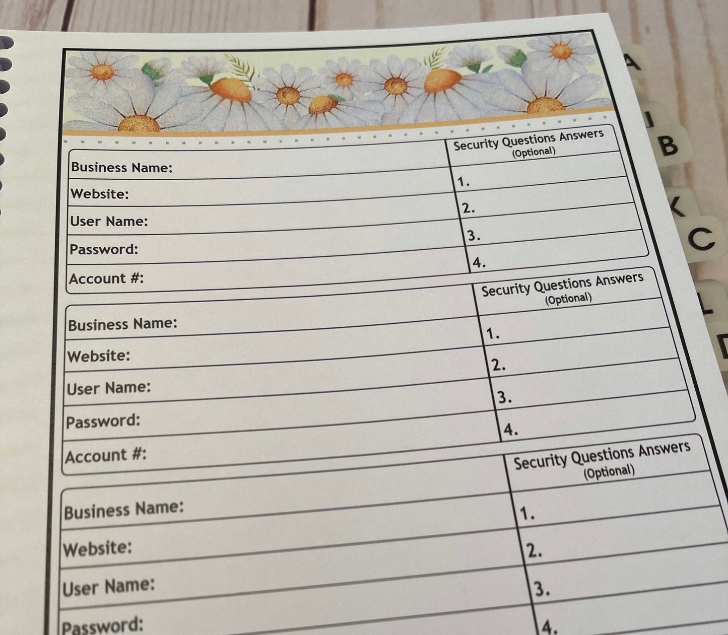 Password Organizer - Daisies Design
