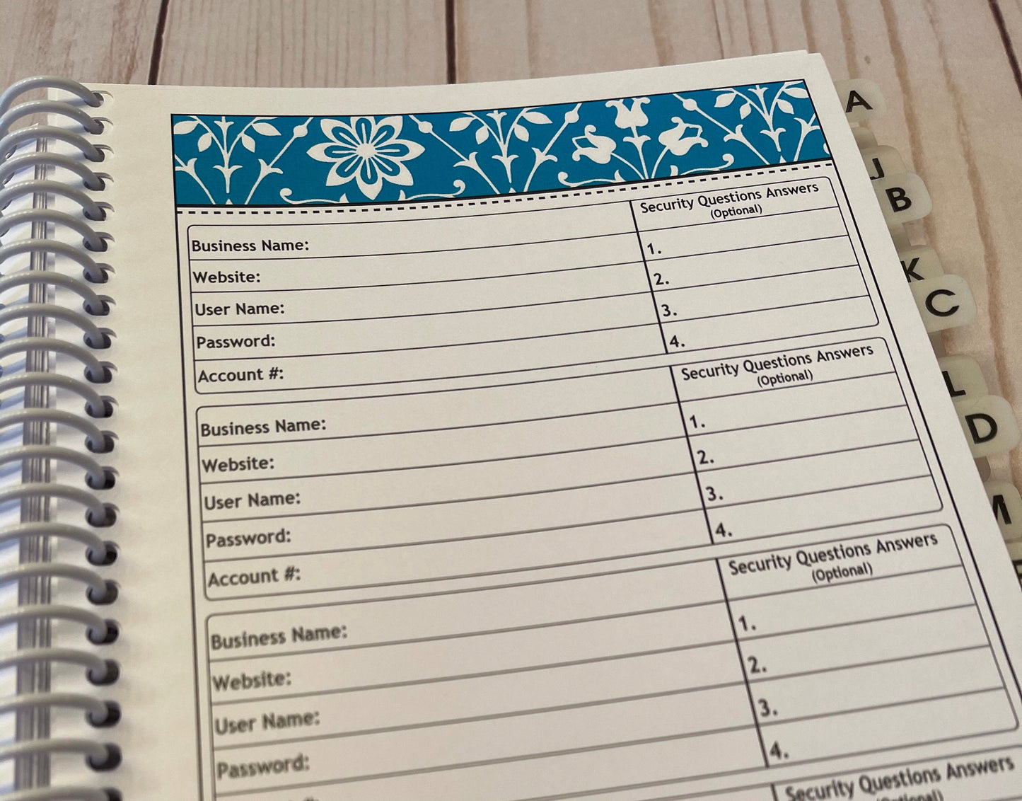 Password Organizer - Turquoise Design