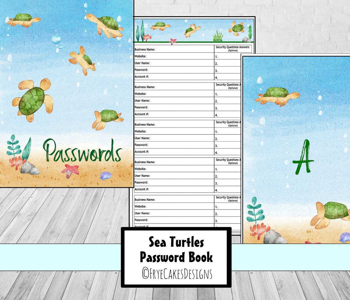 Turtle Password Pattern Password Organizer - Sea Turtles Design – FryeCakes Designs