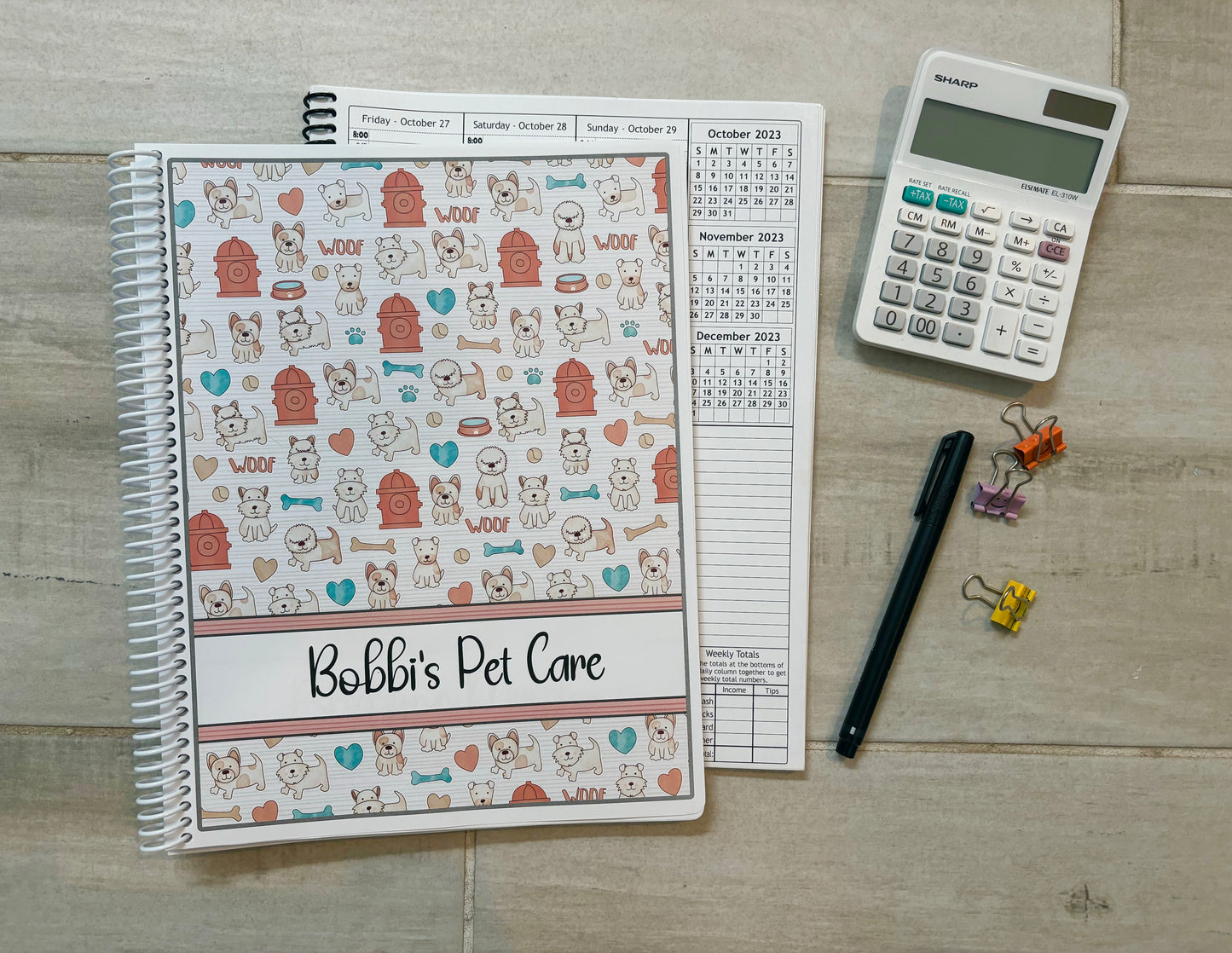 CUTE DOGS - ORANGE & TAN DESIGN - 12 Month Dated Appointment Book With Business Organizer/Planner + UPGRADE OPTIONS