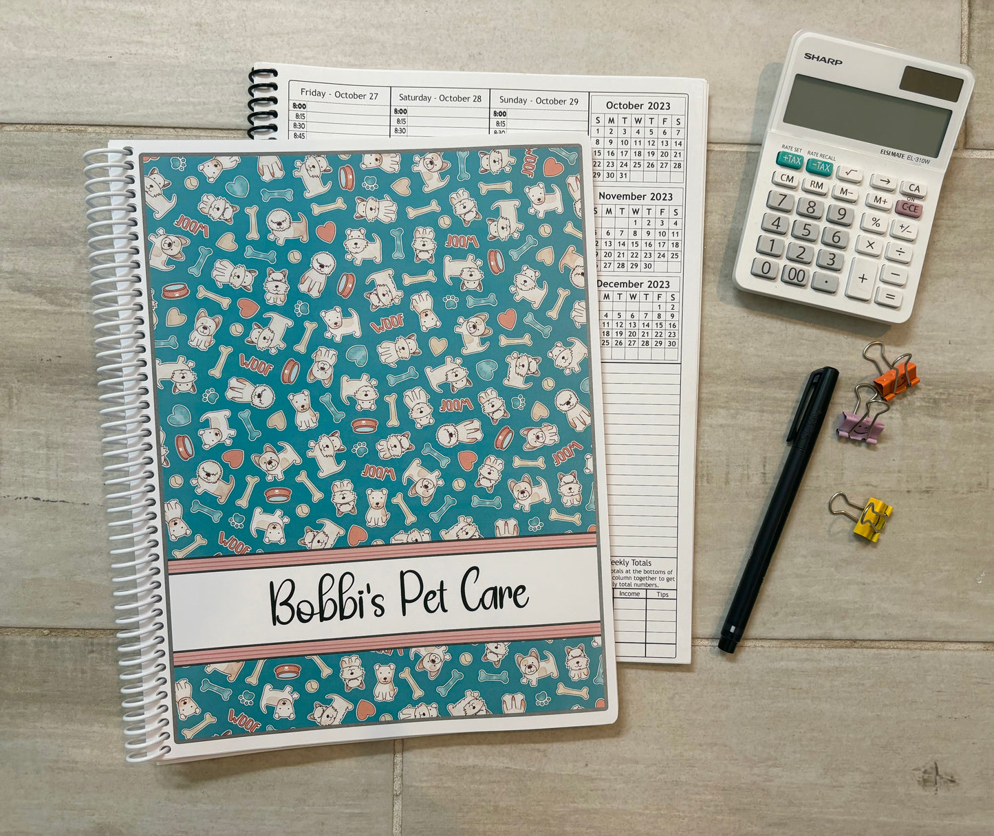 CUTE DOGS - TEAL DESIGN - 12 Month Dated Appointment Book With Business Organizer/Planner + UPGRADE OPTIONS