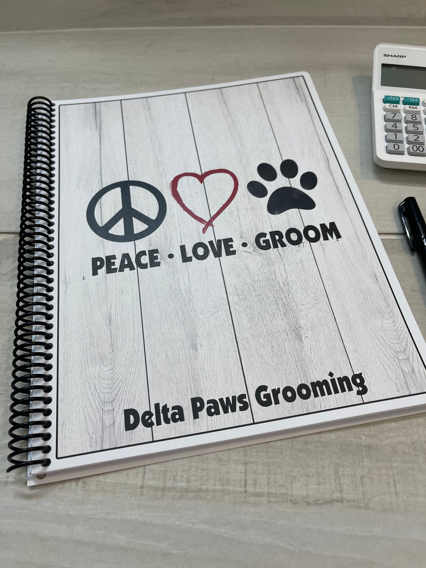 PEACE, LOVE, GROOM DESIGN - Standard 12 Month Appointment Book - Start Any Month - 3 Sizes with Optional Income & Expenses Tracking