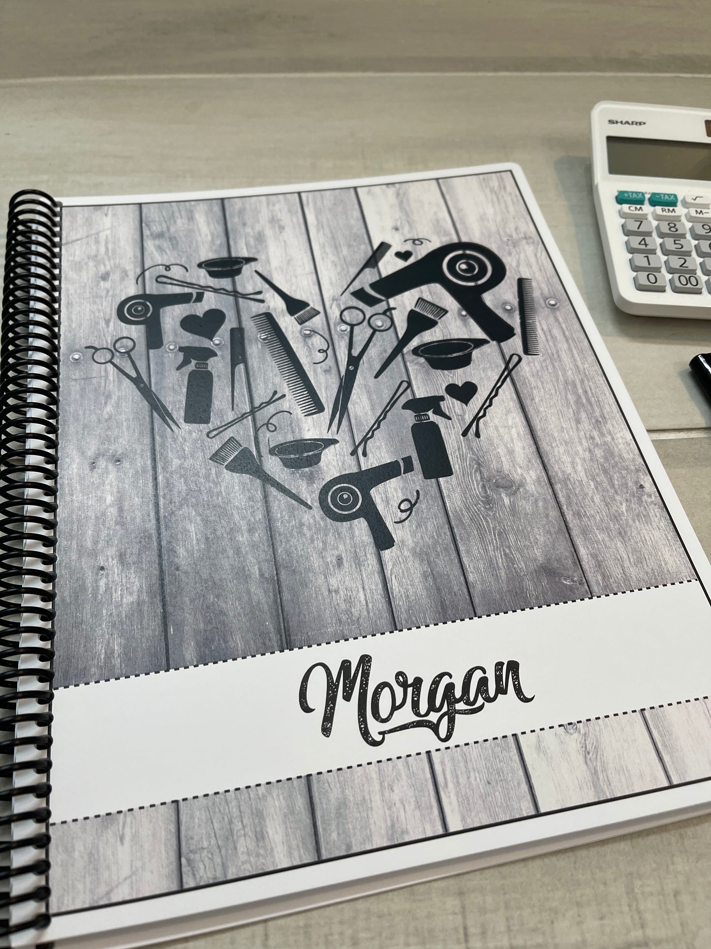 STYLIST HEART DARK WOOD DESIGN - 12 Month Dated Appointment Book With Business Organizer/Planner + UPGRADE OPTIONS