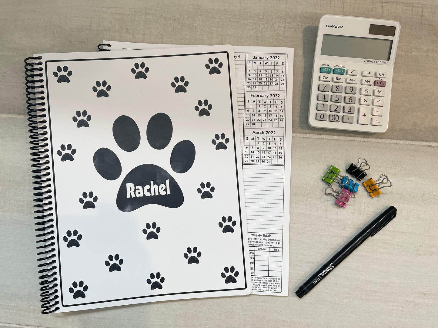 PAW PRINTS DESIGN - 12 Month Dated Appointment Book With Business Organizer/Planner + UPGRADE OPTIONS