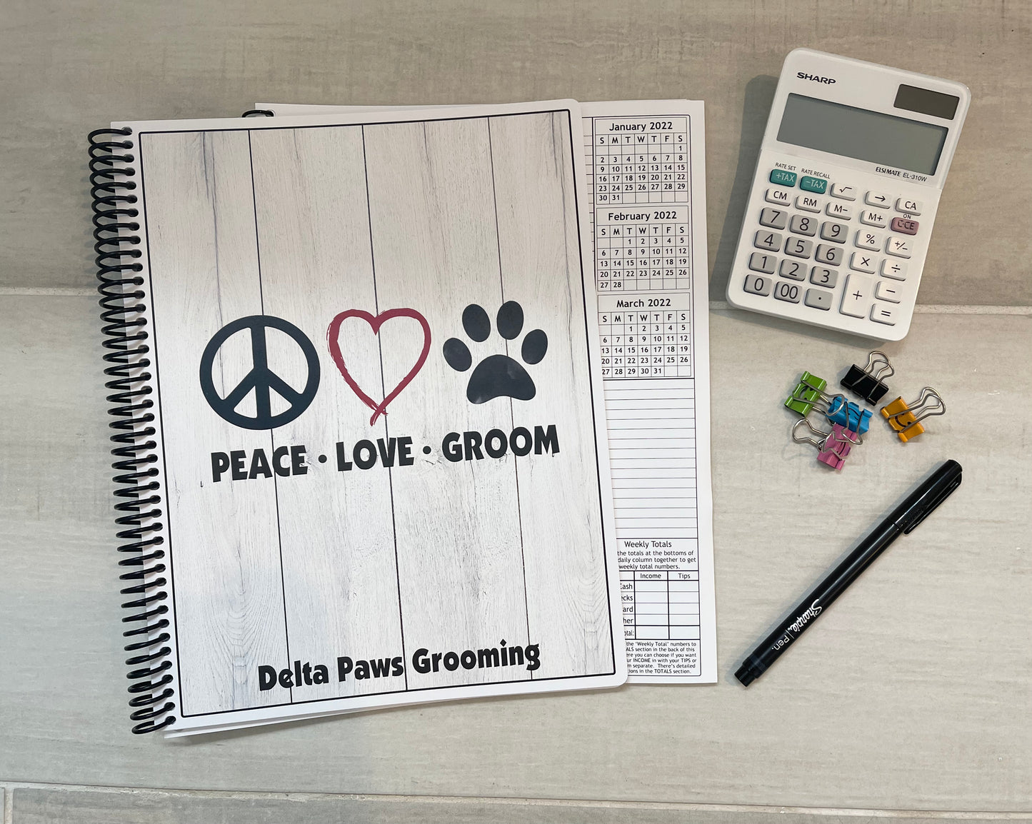 PEACE, LOVE, GROOM DESIGN - Standard 12 Month Appointment Book - Start Any Month - 3 Sizes with Optional Income & Expenses Tracking