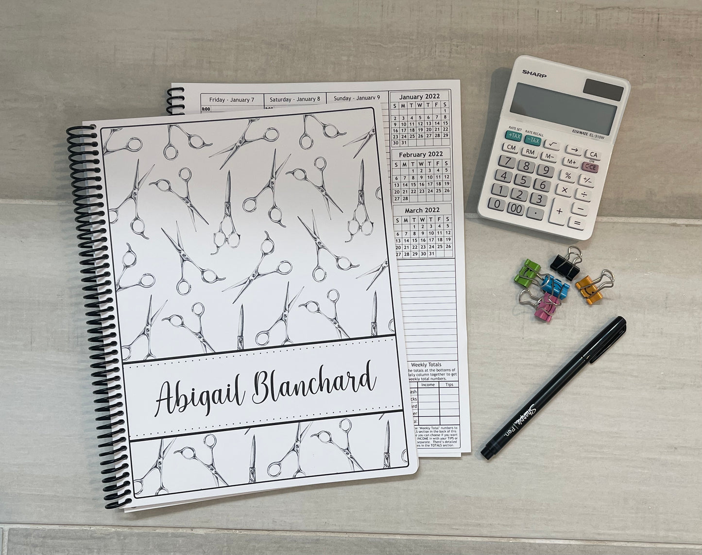 STYLIST SCISSORS DESIGN - 12 Month Dated Appointment Book With Business Organizer/Planner + UPGRADE OPTIONS